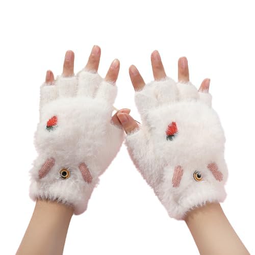 FabNext� Stretchy Windproof Fashion Convertible Woman Gloves Cute Warm Feather Fingerless Gloves Flip Top Gloves with Mitten Cover-image-18