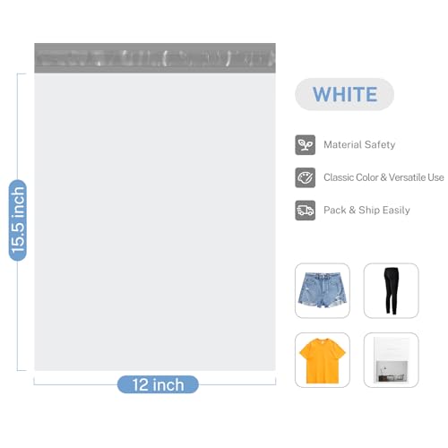image for Metronic 200 PCS 12x15.5 White Poly Mailer Envelopes Shipping Bags wit