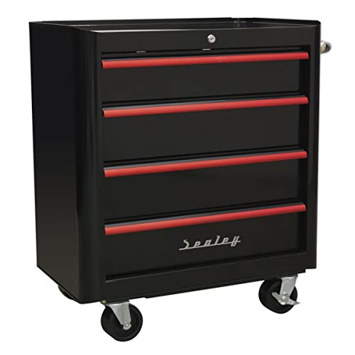 Image of Sealey 2 Drawer Retro/Vintage Style Mid-Box Tool Chest - Black with Red Anodised Drawer Pulls - AP28102BR