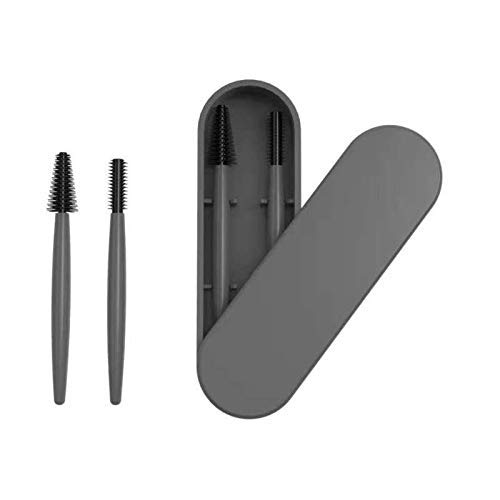 Escovinha de silicone para cílios Aitakl XFQUIJ com estojo portátil, cinza, pacote com 2