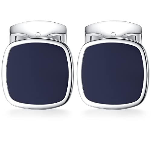 HONEY BEAR Herren Quadrat Manschettenknöpfe Hochzeit Cufflinks Manschettenknopf Edelstahl, MEHRWEG (Marineblau)
