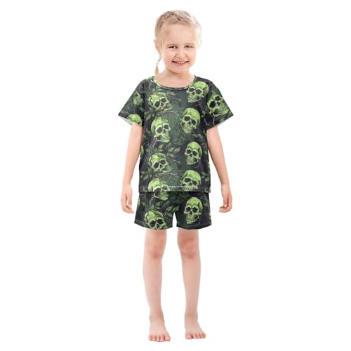 ALAZA Vintage Skull and Green Branches Pajama Set Short Sleeve Sleepwear Soft Lounge Nightwear3