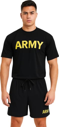 US Army PT T-Shirt & Shorts Set - Performance Moisture Wicking Physical Training Workout Gym Exercise Jogging Uniform (X-Large)