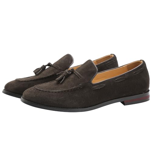 rismart Hombre Hecho a Mano Borlas Mocasines Ante de Vestir Zapatos Uniforme Mocasín(Café,42 EU) - imagen 5
