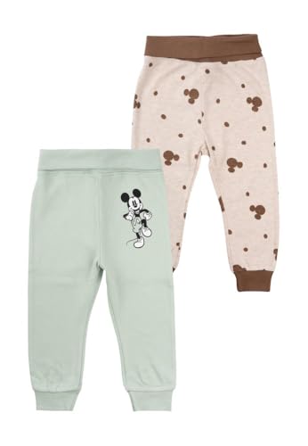 Disney Mickey Maus Baby-Jogginghosen, 2er-Pack, Mint mit Mickey-Motiv und Beige mit Punkten (DE/NL/SE/PL, Numerisch, 74, Mint und Beige)