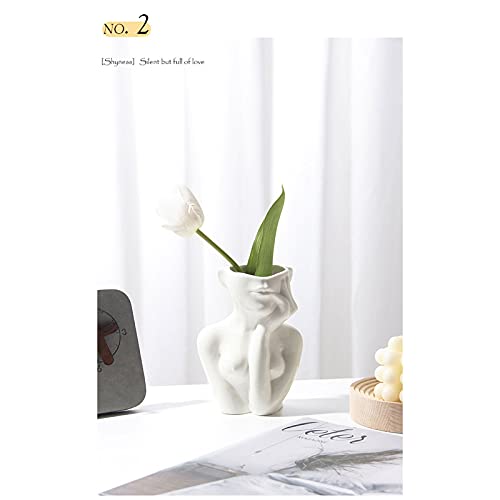 Romehaha Face Vase,Flower Vase Desk Decor,Ceramic Body Vase Female Form Ideal Shelf Decor,Modern Farmhouse Table Decor,Small Cute Vase Bookshelf Decor Half Face Vase 5.52X2.76X4.73Inch (Style-A) #TOP4