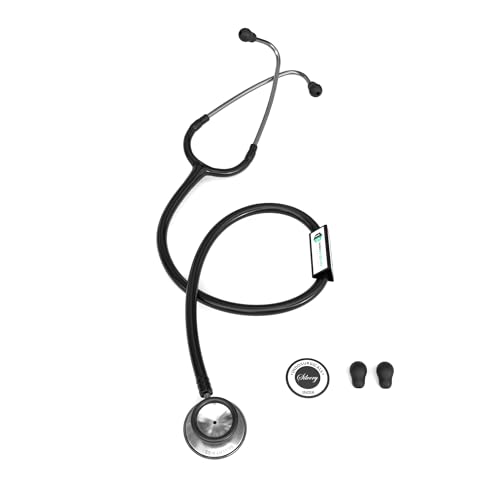 Image of IS IndoSurgicals Silvery II-SS Stainless Steel Stethoscope for Doctors & Medical Students (Black)