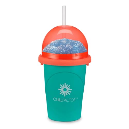 Magic Freez Slushy Maker – Tragbarer Slushy Becher aus Silikon mit 2-in-1 Strohhalm und Löffel – Slush Ice Maker für erfrischende Slushies – Slushi Cup zum Slush Eis selbermachen – 370ml