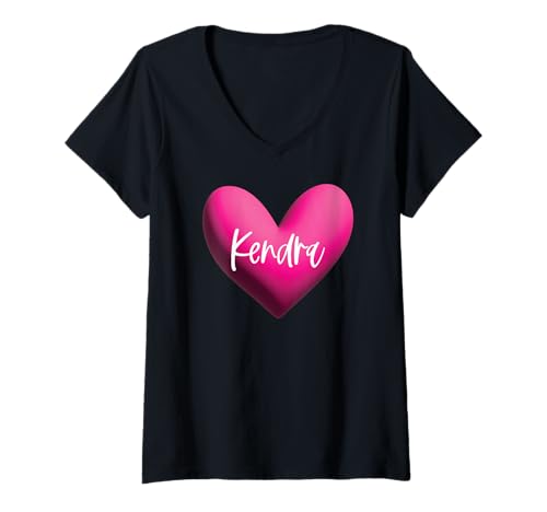 Mujer Kendra - Nombre rosa con corazón, amor, mujer, niña, amiga, personalizado Camiseta Cuello V