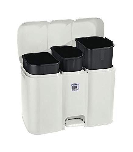 Cubo para la Basura con Pedal Parry Tontarelli 3 Compartimentos Blanco 40 L (58,5 x 32 x 41,5 cm)