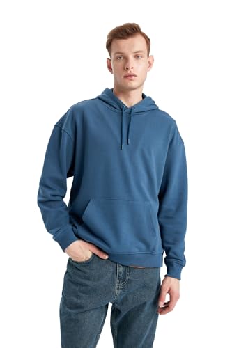 DeFacto Erkek kapüşonlu sweatshirt, Çivit mavisi, S