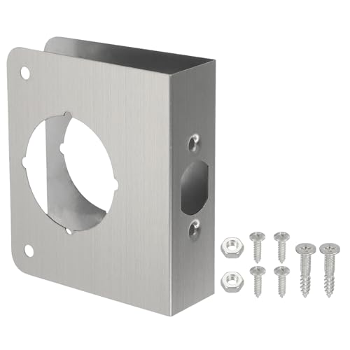 PATIKIL Door Reinforcement Plate, 1 Set Doors Reinforce Repair for 1-3/8" Thick Door 4-1/2" Size Door Knob Lock Latch Deadbolt Cover Plate Home Security, Silver by PATIKIL - Used condition - CA$20.44