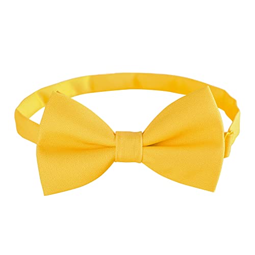 Kajeer Classic Pre-Tied Mens Bow Ties Formal Adjustable Solid Tuxedo Bowtie for for Adults & Children(Yellow S - (0-5 years babies toddles))