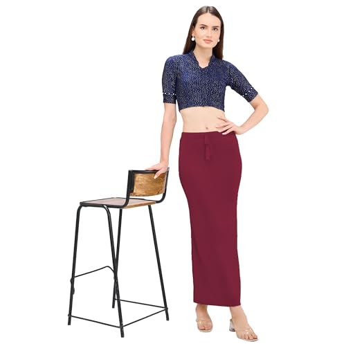 Image of DESI GIRL Satin Shimmer Stretchable Saree Shapewear Petticoat with Drawstring for Women | Mermaid fit Saree Petticoat with Side Slit for Easy Movement | Saree Shaper | Long inskirt