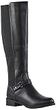 ESSEX GLAM Womens Knee High Boots Black Synthetic Leather Flat Low Heel Zip Buckle Calf Boots 7 B(M)