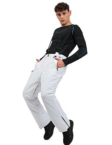 Yeefine Men's Waterproof Snow Pants Insulated Outdoor Ski Pants Winter Warm Detachable Suspender Snowboard Bibs(White,Xl) #TOP1