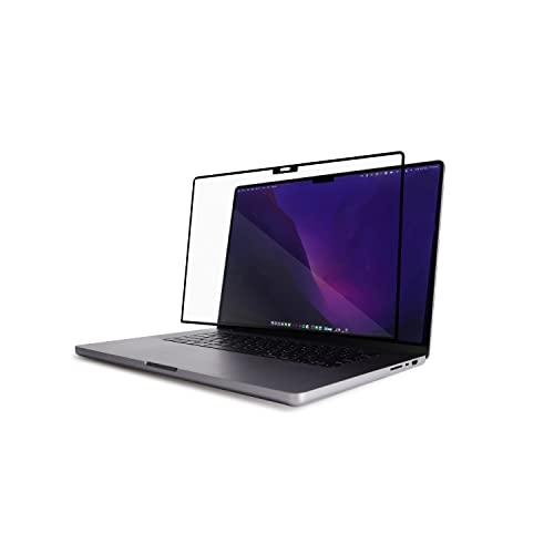 Moshi iVisor XT Clear Screen Protector for MacBook Pro 16-inch (2022 2021 M1, A2485), Easy-Installation, Bubble-Proof, Washable & Reusable, Scratch and Fingerprint Resistant - Black (Clear/Glossy)