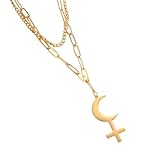 Collar personalizado para hombre y mujer, collar vintage con colgante de luna negra Lilith, collar de doble capa con cruz de luna, joyería astrológica misteriosa para mujer