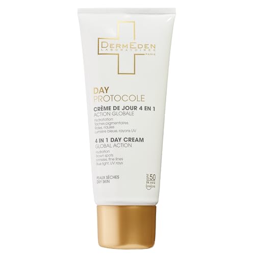 DermEden - Day cream 50 ml for dry skin SPF 50-4 actions in 1 - Complete protection against the harmful effects of light - Anti-dark spot, Anti-inflammation and Rehydrating - Made in France