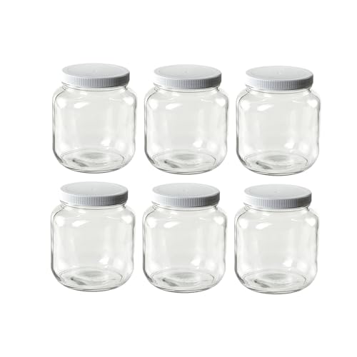 North Mountain Supply 1/2 Gallon Glass Jars – Wide Mouth with White Plastic Lids – USDA, BPA-Free, Made in the USA – 6 Pack