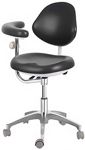 Dental Adjustable Doctor's Stool Assistant Chair+360 Degree Rotation Armrest Pu Black #14 #TOP12