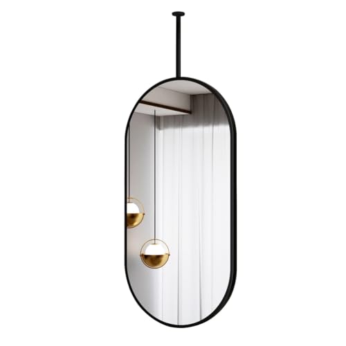 Ceiling Suspended Mirror with Metal Frame and Hanging Rod, HD Glass Mirror Makeup Mirrors, Bathroom Mirror, Customizable Ceiling Rod Mirror(60x120cm)