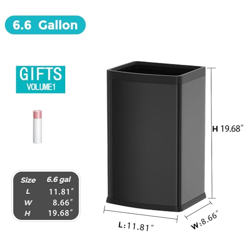 YOJIA 6.6 Gallon/25L Stainless Steel Square Trash Can, Large Capacity Kitchen Garbage Can, Business Trash Bin, Tall, Elegant, Black Waste Basket, for Home, Office, Hotel (25L Black) by YOJIA - Used condition - Image 7