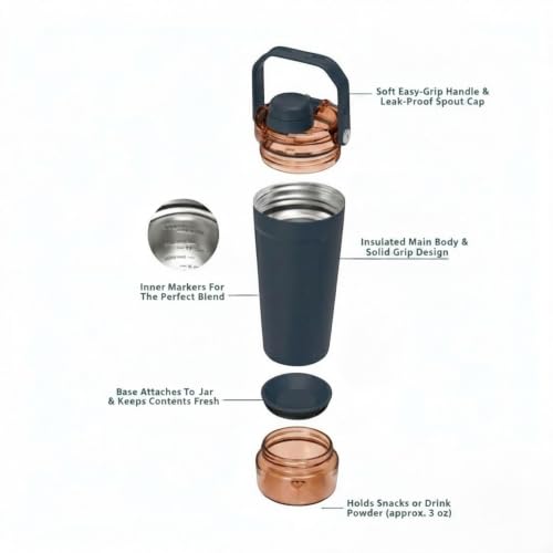 Image of Stainless Steel Protein Sport Shaker Bottle | LeakProof | Dark Grey| 600ml