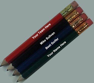 ezpencils - Personalized Assorted colors Golf Pencils- 24 pkg - Tipped with eraser - FREE PERZONALIZATION