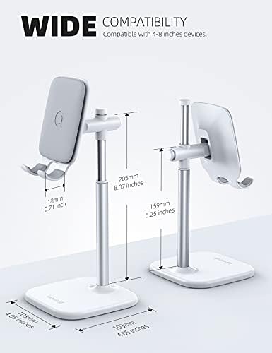 Lamicall Phone Stand, Adjustable Phone Holder - Height Angle Adjustable Mount Cradle Dock for iPhone 13, 13 Pro, 12 Mini Pro Max, 11 Pro Xs Max XR X 8 7 6S Plus SE, Samsung S10 S9, 4-8 Devices - White