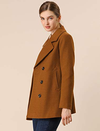 Allegra K Women's Long Sleeves Double Breasted Button Winter Outerwear Pea Coat Small Brown #TOP3