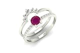 Engagement Wedding Ring Set, Solitaire Ruby Ring with Side Stone, Diamond Curved Stacking Ring White