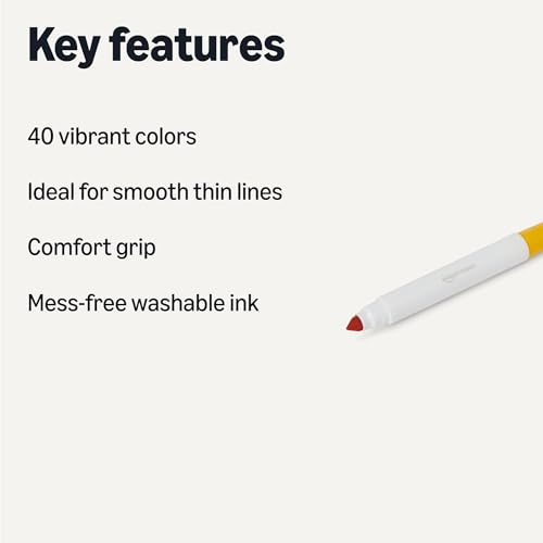 Image of Amazon Basics Broad Line Washable Markers, Multicolor, Pack of 40