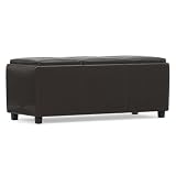 SIMPLIHOME Avalon 42' Wide Vegan Leather Storage Ottoman in Tanners Brown