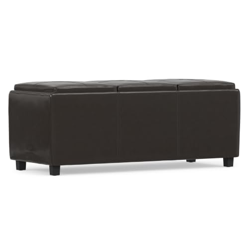 SIMPLIHOME Avalon 48" Wide Vegan Leather Storage Ottoman in Grey