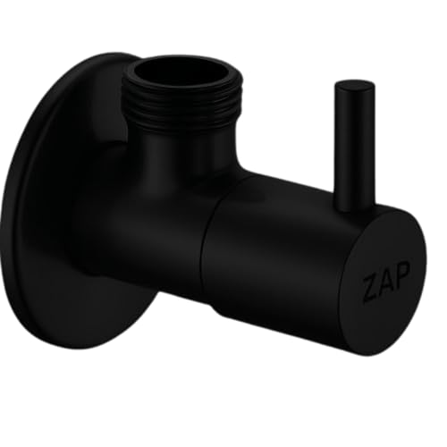 Image of ZAP Black Brass Angle Valve with Wall Flange - Pack of 1 | Solid Brass Bathroom Fitting for Tap, Geyser, Jet Spray and Hand Shower | Rust Resistant Water Control Valve
