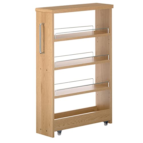 ぼん家具 [完成品+設置] すき間収納 日本製 キャスター付き 幅16cm ワゴン ストッカー スリムラック 調味料ラック ロータイプ オーク