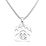 ZFHTJEKNCS Collar Colgante con Cabeza de Oso con Pata de Animal para Mujeres, Collares de Cadenas de Acero Inoxidable Color Plata