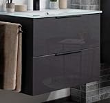 FACKELMANN Luna Badmöbel Set 2 Teile/Glas Waschbecken/Waschbeckenunterschrank mit 2 Schubladen/Badschrank mit Soft-Close/hochwertige Möbel fürs Bad/Korpus & Front: Schwarz/Breite: 80 cm