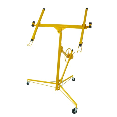 16FT Drywall Lifter Panel Hoist Dry Wall Rolling Caster Lifter Construction Tool 150LB Heavy Duty Sheetrock Hoist Holder (Yellow)