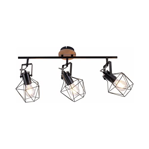 LeuchtenDirekt Wand- und Deckenleuchte JARO, Holz-natur, 3xE27/60 W exkl., Innenleuchte, IP20, Rubberwood, dreh- und schwenkbar, 15673-78