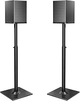 ELIVED Universal Lautsprecherständer höhenverstellbar bis 95cm, Boxenständer mit Glassockel & interner Kabelkanal für Regallautsprecher, 10kg Tragkraf, Schwarz, 1 Paar