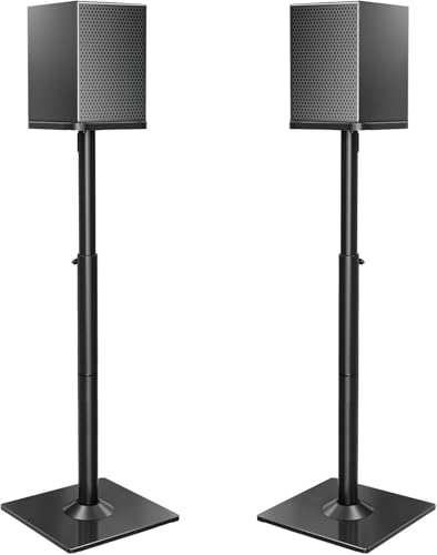 ELIVED Universal Lautsprecherständer höhenverstellbar bis 95cm Boxenständer mit Glassockel & interner Kabelkanal für Regallautsprecher 10kg Tragkraf Schwarz 1 Paar