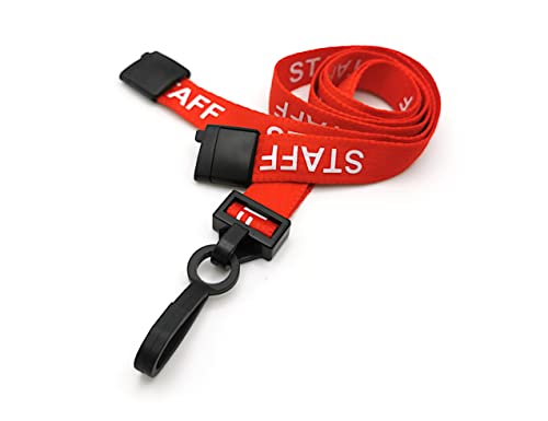 Easybadge Red Staff Lanyards With Plastic J Clips And Safety Breakaways - Pack Of 100