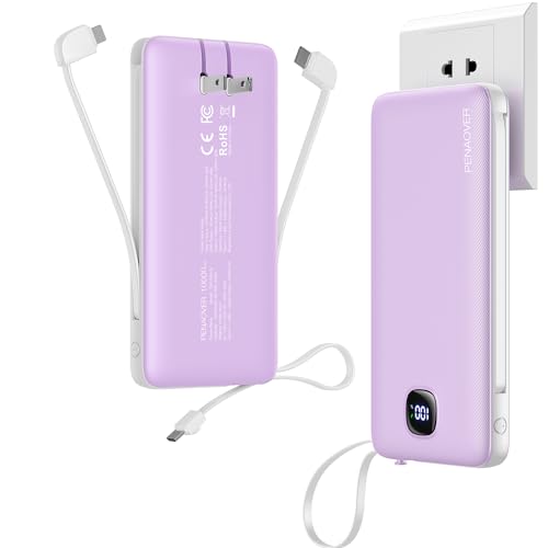 penaover Portable Charger with Built-in Cables&AC Wall Plug,Slim 10000mAh 22.5W Fast Charging Power...