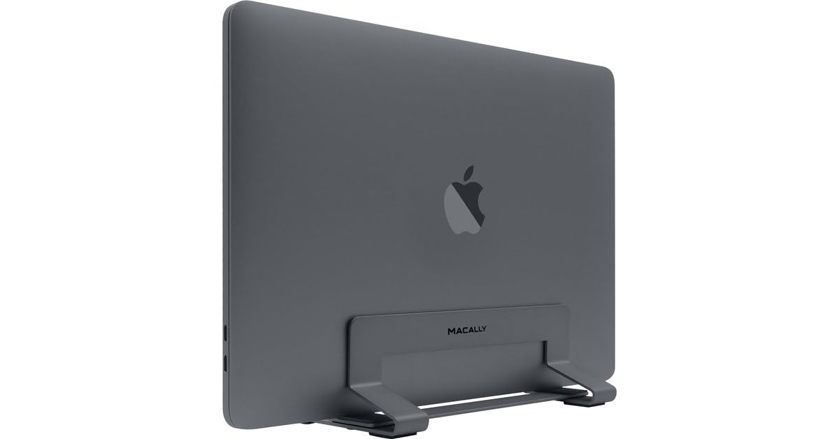 Macally VCSTAND Supporto salvaspazio ed elegante in acciaio per MacBook, MacBook Air, MacBook Pro e qualsiasi laptop tra 0,63" e 1,19"/1,6 cm a 3 cm - Grigio siderale