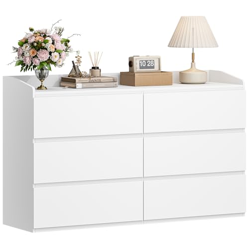 Hzuaneri Kommode 138 cm, Kommode mit 6 Schubladen, Seitenschrank mit Arbeitsfläche, Spind mit oberem Geländer, Moderner Stil, Geeignet für Wohnzimmer und Schlafzimmer, 40 x 138 x 84 cm, Weiß DC32603X Hzuaneri Kommode 138 cm, Kommode mit 6 Schubladen, Seitenschrank mit Arbeitsfläche, Spind mit oberem Geländer, Moderner Stil, Geeignet für Wohnzimmer und Schlafzimmer, 40 x 138 x 84 cm, Weiß DC32603X