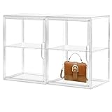 2 Pcs Clear Acrylic Storage Box Bins Stackable Display Case with Magnetic Door Dustproof and Waterproof Box for Purse Handbag Shoes Figures Collectibles Pastry (2, 15.7*11.8*9.8in)