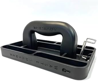 Manual Trash Compactor Tool - Hand-Held Garbage Press with Built-in Hook - for Kitchen Waste Bin - Space Saving Design - No Batteries Required - Freestanding - Black