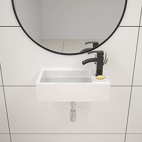 Couoko 18" X10" Bathroom Vessel Sink Rectangle Floating White Ceramic Porcelain Art Basin With Faucet Hole For Cloakroom Lavatory Toilet #TOP3